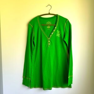 Pink Thermal long sleeve Sleep Shirt. Size Medium. Bright Green. Y2K Vintage